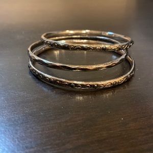 Vintage Monet silver-toned set of 3 patterned bangle bracelets